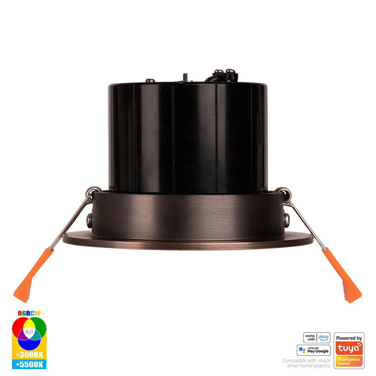 Prime Wi-Fi 12W RGBCW 240V LED Tilt Downlight Antique Brass - HV5512RGBCW-AB