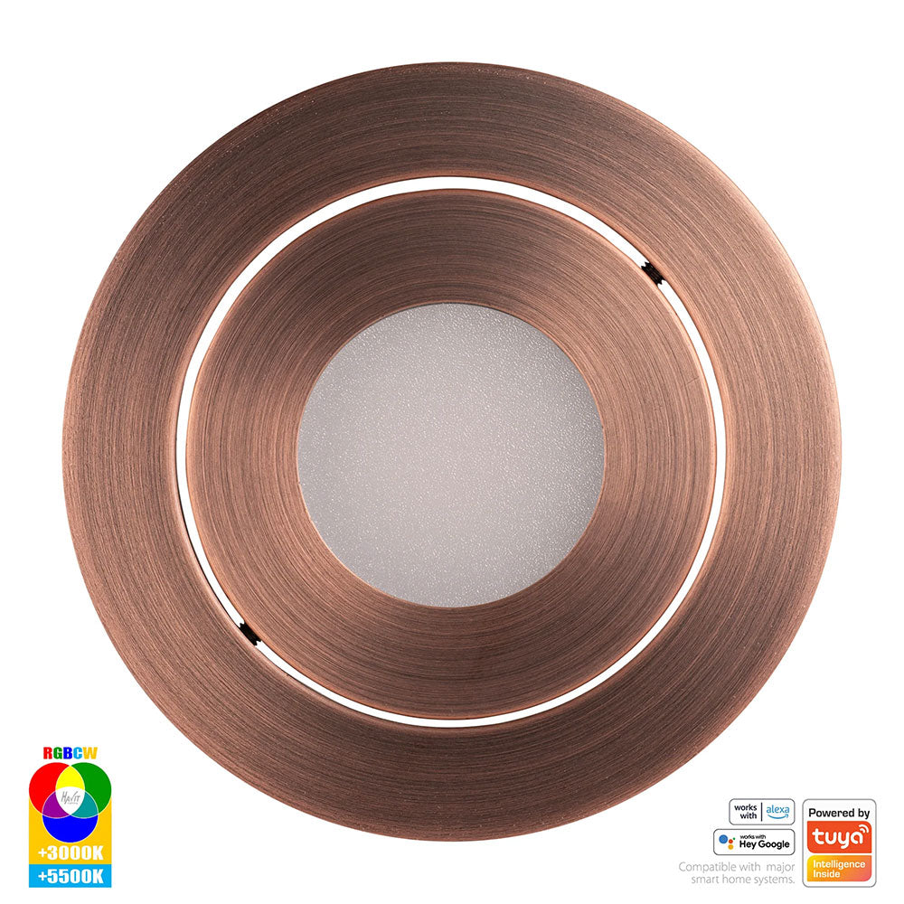 Prime Wi-Fi 12W RGBCW 240V LED Tilt Downlight Antique Brass - HV5512RGBCW-AB