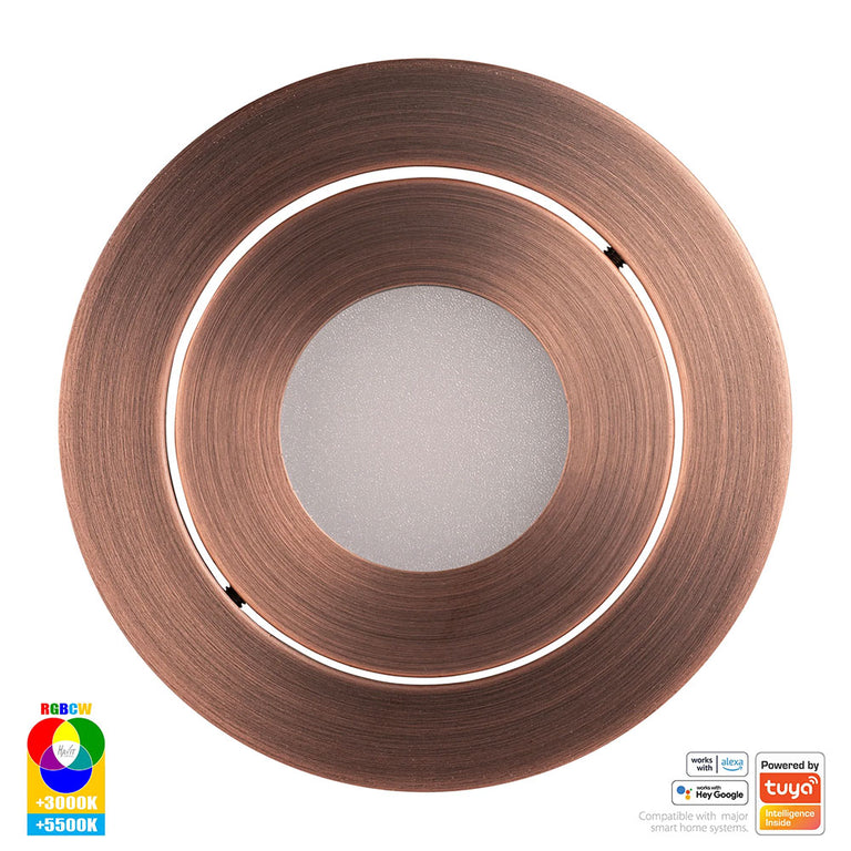 Prime Wi-Fi 12W RGBCW 240V LED Tilt Downlight Antique Brass - HV5512RGBCW-AB