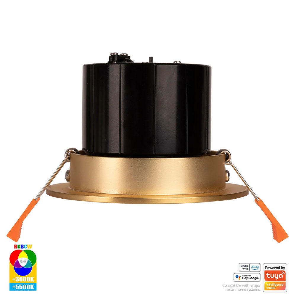 Prime Wi-Fi 12W RGBCW 240V LED Tilt Downlight Brass - HV5512RGBCW-BR