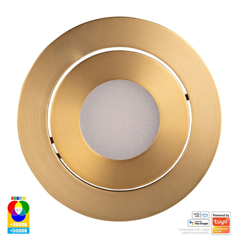 Prime Wi-Fi 12W RGBCW 240V LED Tilt Downlight Brass - HV5512RGBCW-BR