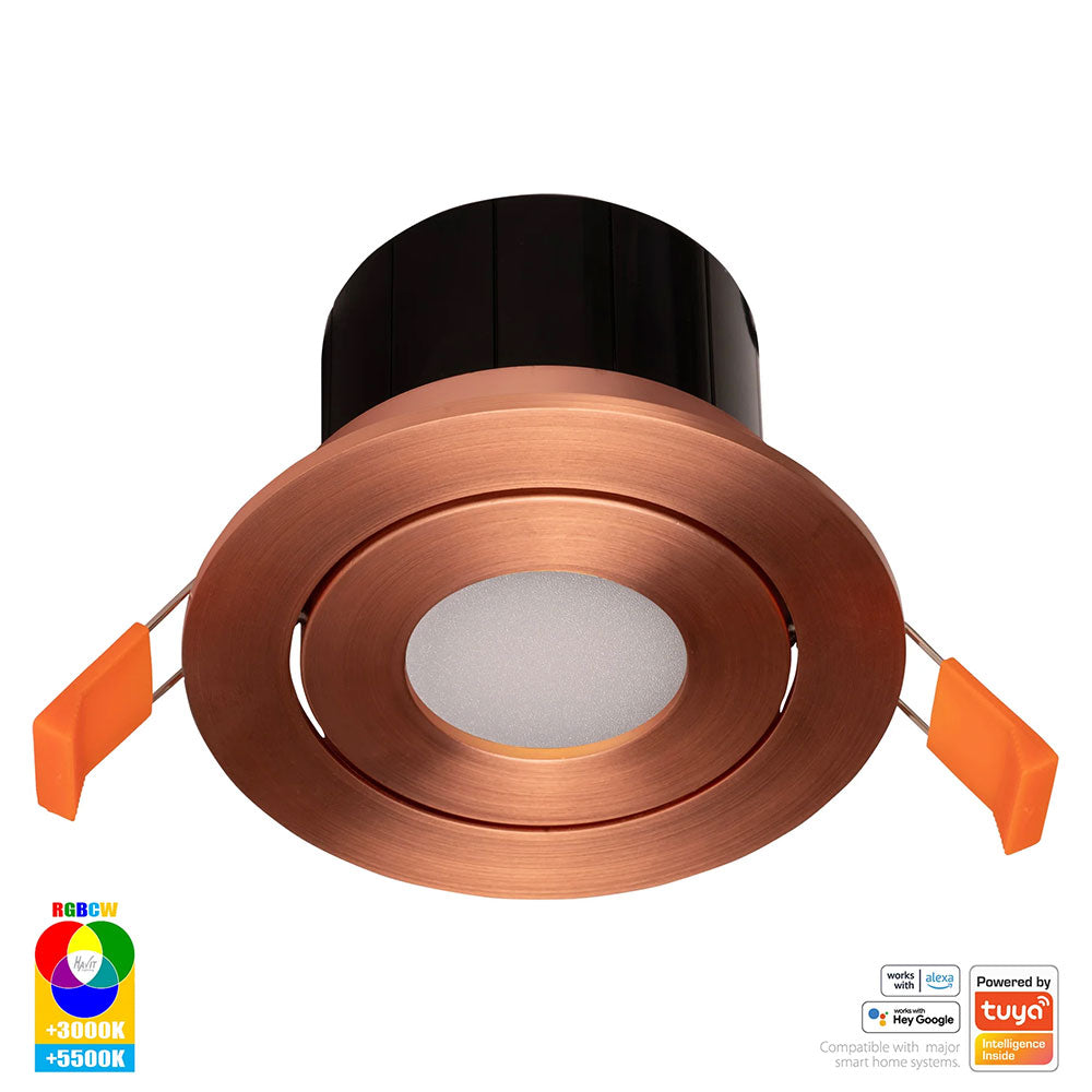 Prime Wi-Fi 12W RGBCW 240V LED Tilt Downlight Copper - HV5512RGBCW-CP