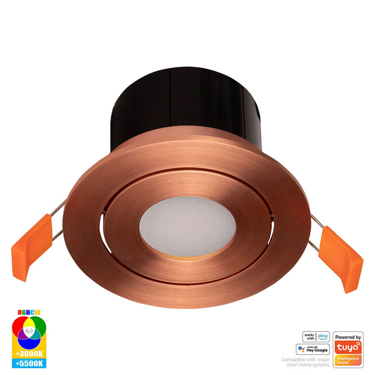 Prime Wi-Fi 12W RGBCW 240V LED Tilt Downlight Copper - HV5512RGBCW-CP