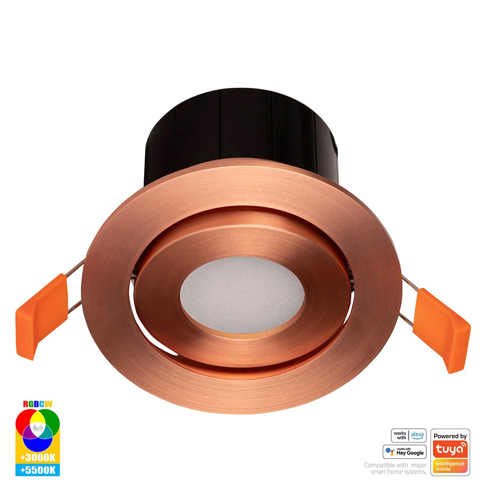 Prime Wi-Fi 12W RGBCW 240V LED Tilt Downlight Copper - HV5512RGBCW-CP