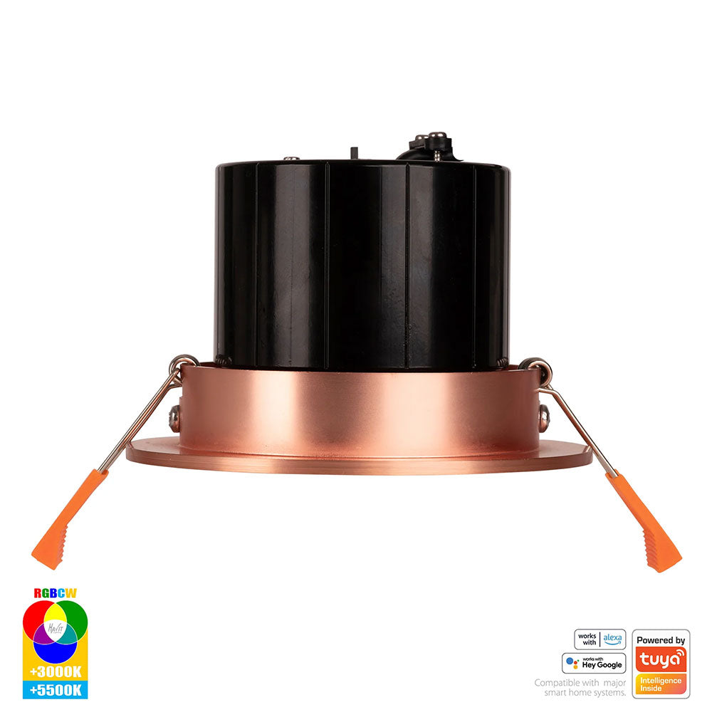 Prime Wi-Fi 12W RGBCW 240V LED Tilt Downlight Copper - HV5512RGBCW-CP
