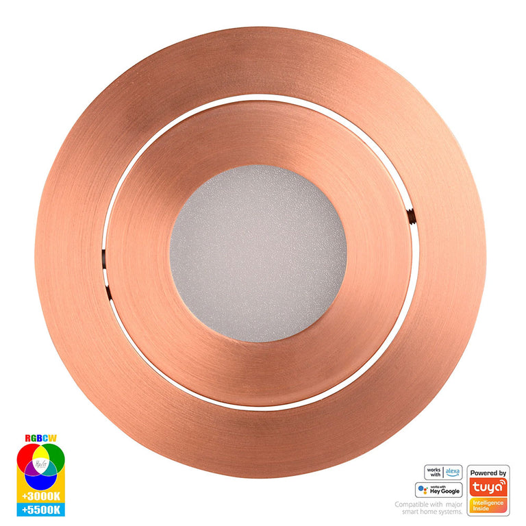 Prime Wi-Fi 12W RGBCW 240V LED Tilt Downlight Copper - HV5512RGBCW-CP