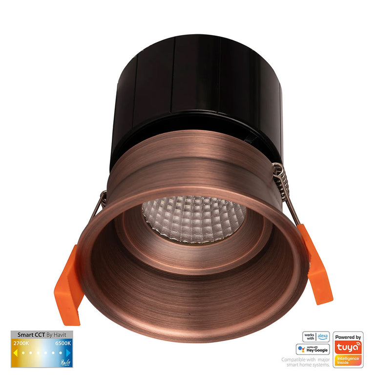 Prime Wi-Fi 12W CCT 240V LED Fixed Deep 84mm Downlight Antique Brass - HV5513CCT-AB