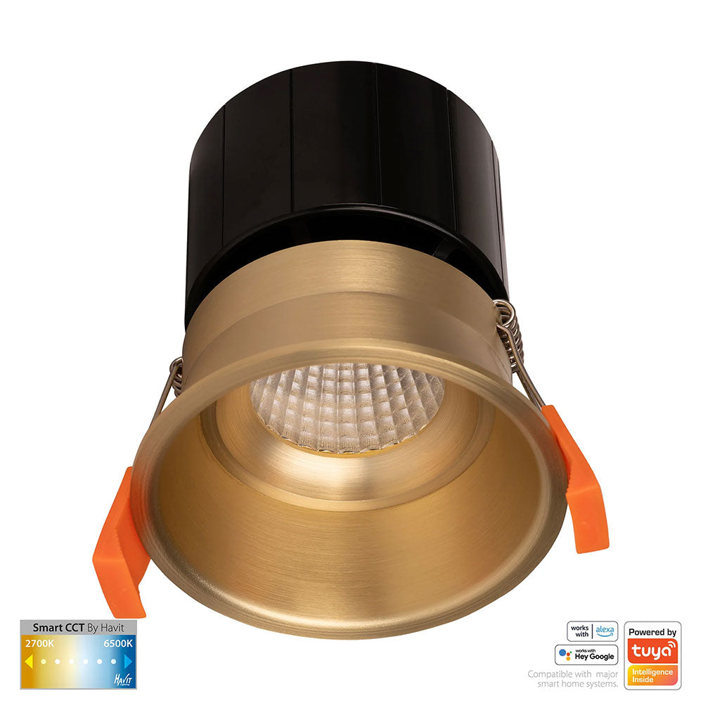 Prime Wi-Fi 12W CCT 240V LED Fixed Deep 84mm Downlight Brass - HV5513CCT-BR