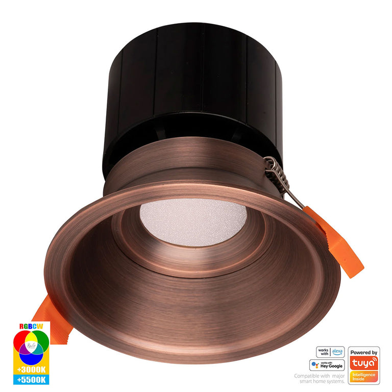 Prime Wi-Fi 12W 240V LED 105mm RGBCW Fixed Deep Downlight Antique Brass - HV5514RGBCW-AB