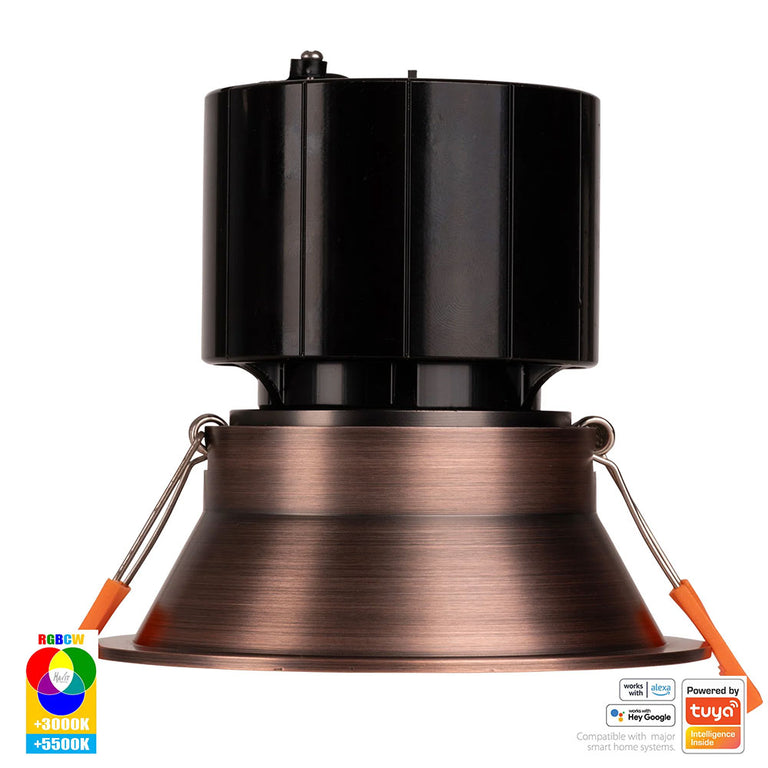 Prime Wi-Fi 12W 240V LED 105mm RGBCW Fixed Deep Downlight Antique Brass - HV5514RGBCW-AB