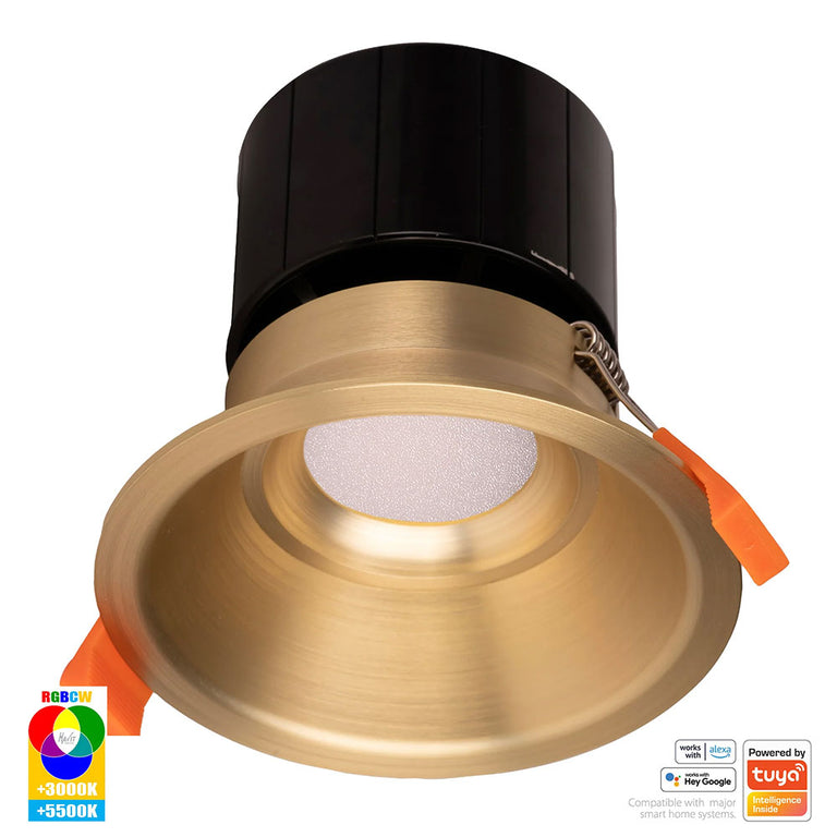 Prime Wi-Fi 12W 240V LED 105mm RGBCW Fixed Deep Downlight Brass - HV5514RGBCW-BR