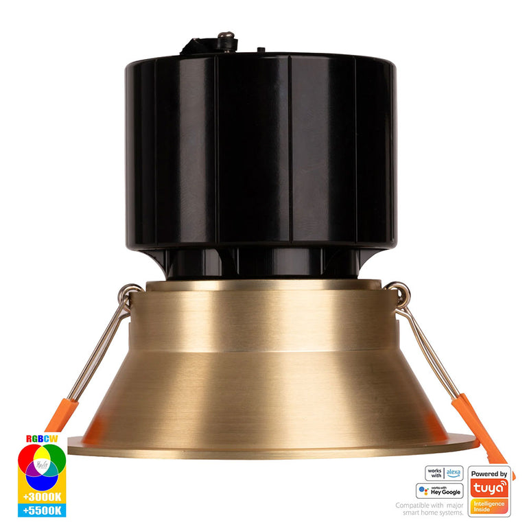 Prime Wi-Fi 12W 240V LED 105mm RGBCW Fixed Deep Downlight Brass - HV5514RGBCW-BR