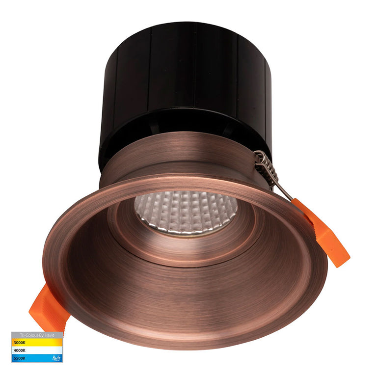 Prime 12W CCT 240V LED 105mm Deep Fixed Downlight Antique Brass - HV5514T-AB