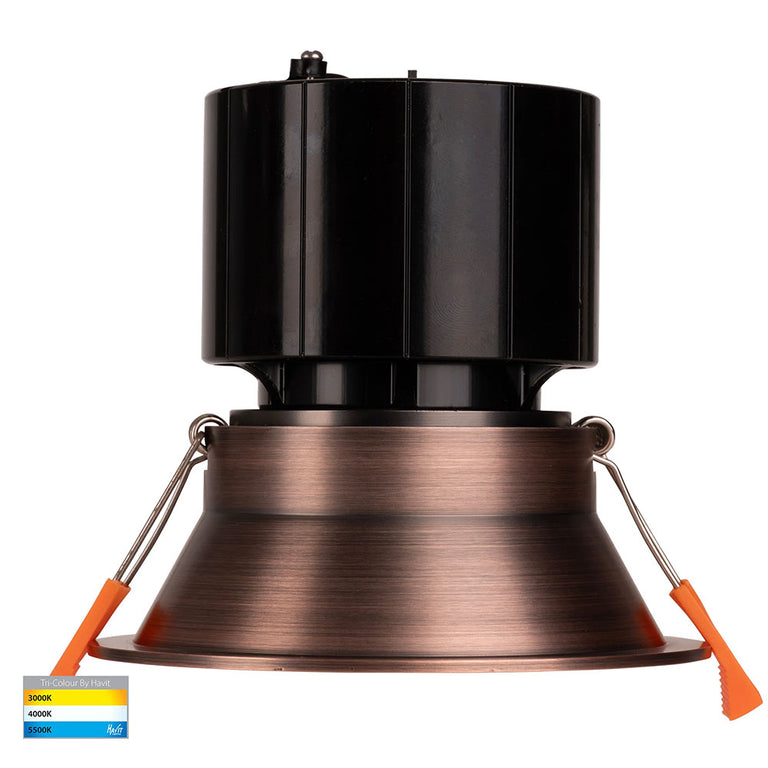 Prime 12W CCT 240V LED 105mm Deep Fixed Downlight Antique Brass - HV5514T-AB