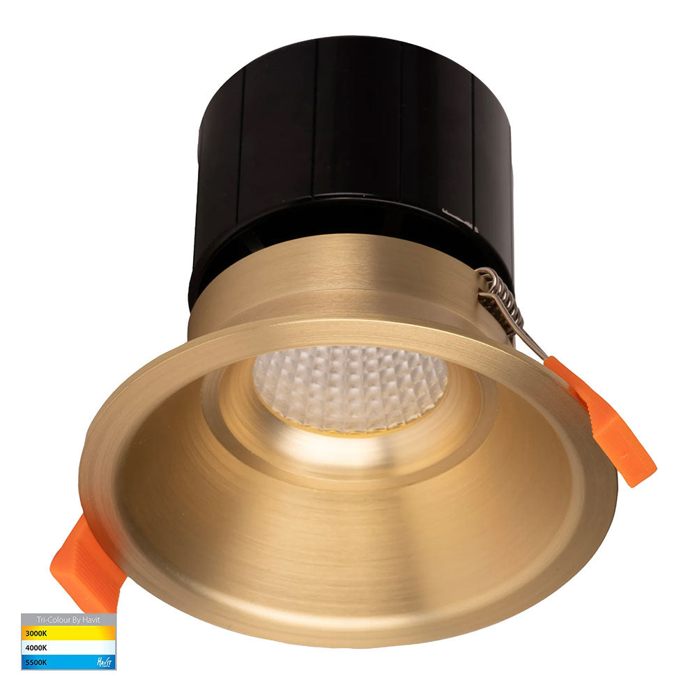Prime 12W CCT 240V LED 105mm Deep Fixed Downlight Brass - HV5514T-BR