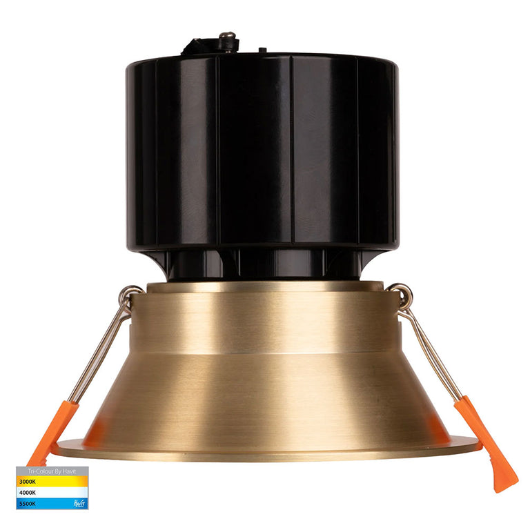 Prime 12W CCT 240V LED 105mm Deep Fixed Downlight Brass - HV5514T-BR