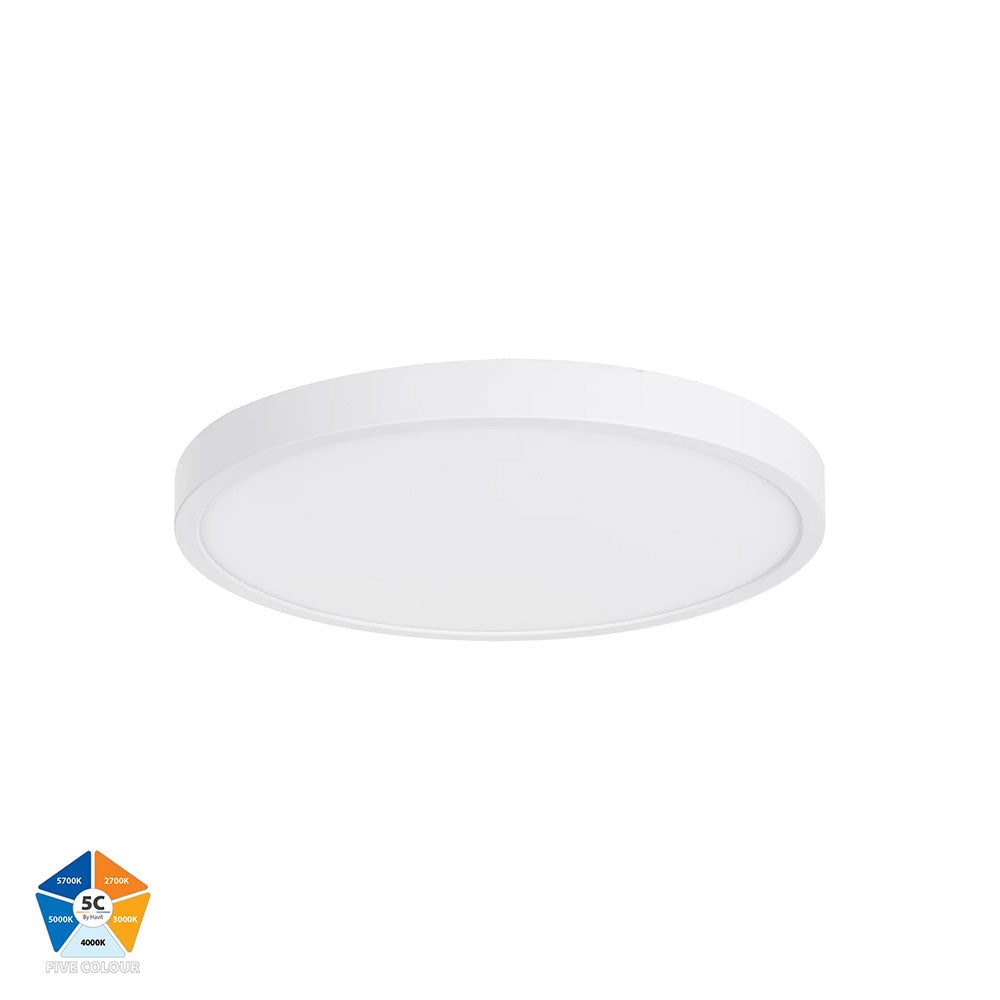 Auster 24W Quinto 240V LED Ceiling Mounted Oyster Light White - HV5864S-WHT