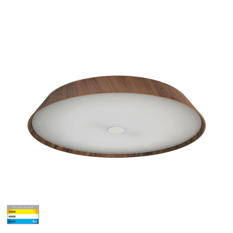 Noyer 50W CCT 240V LED Oyster Light Walnut / White - HV5874T
