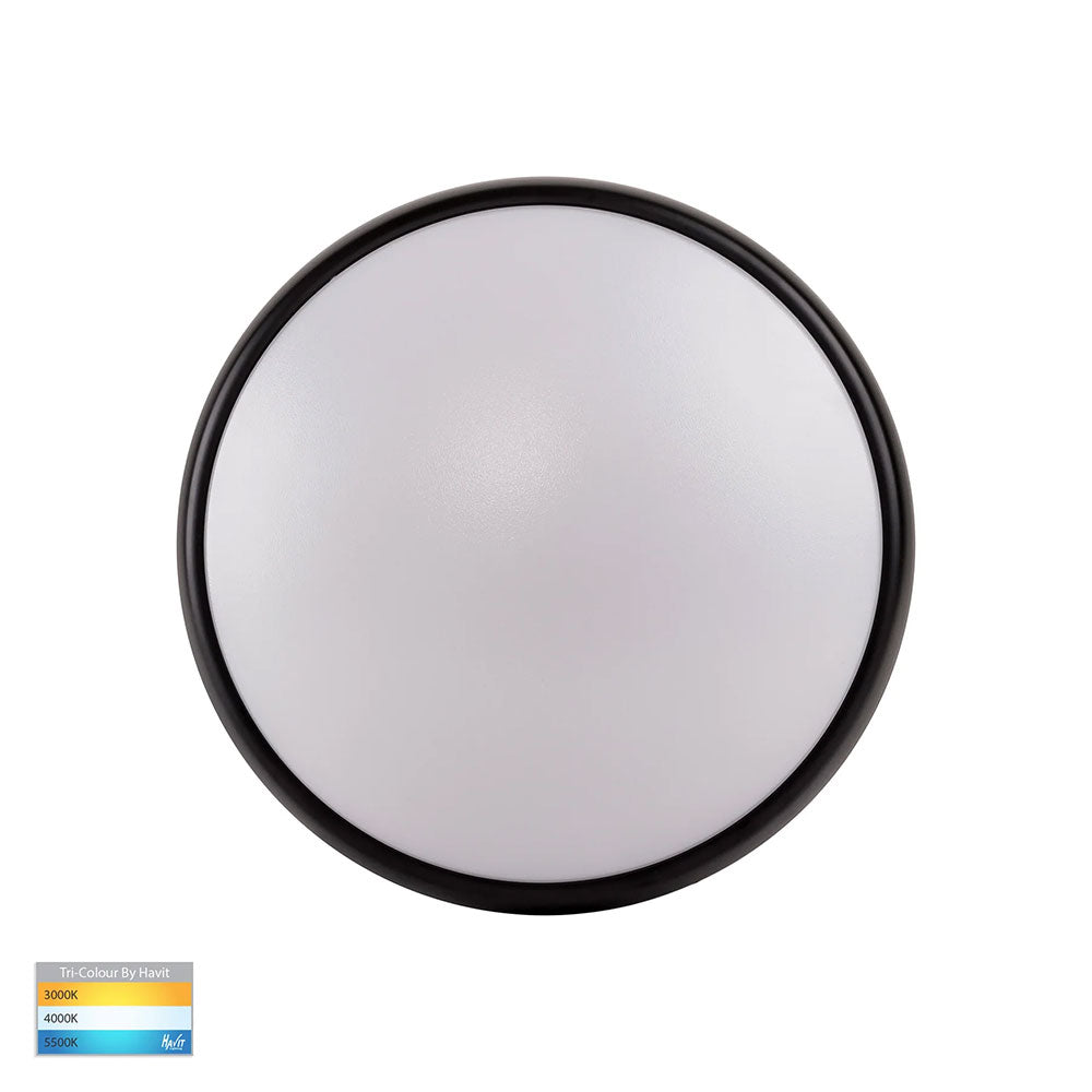Ostron 12W 240V Dimmable LED Oyster Light Black / Tri-Colour - HV5887T-BLK