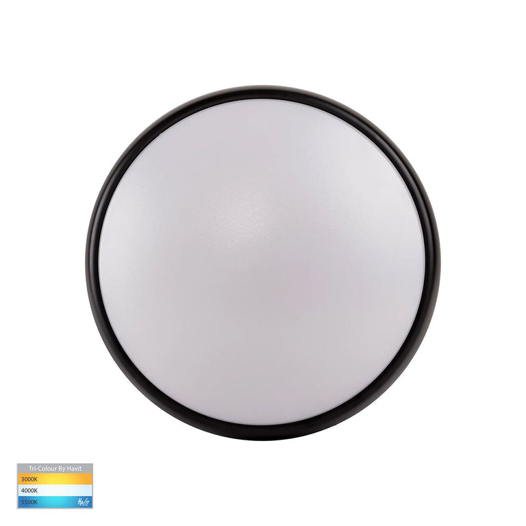 Ostron 12W 240V Dimmable LED Oyster Light Black / Tri-Colour - HV5887T-BLK