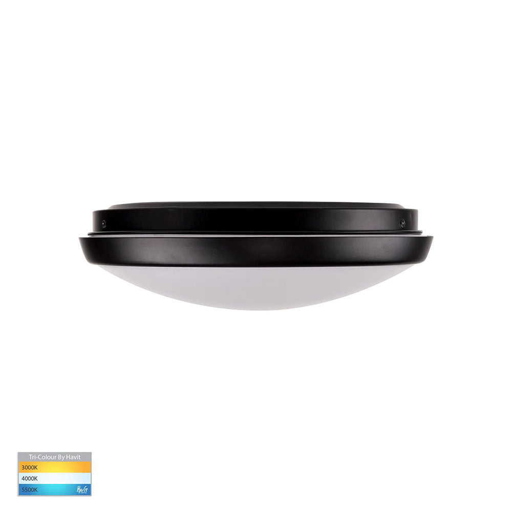 Ostron 12W 240V Dimmable LED Oyster Light Black / Tri-Colour - HV5887T-BLK
