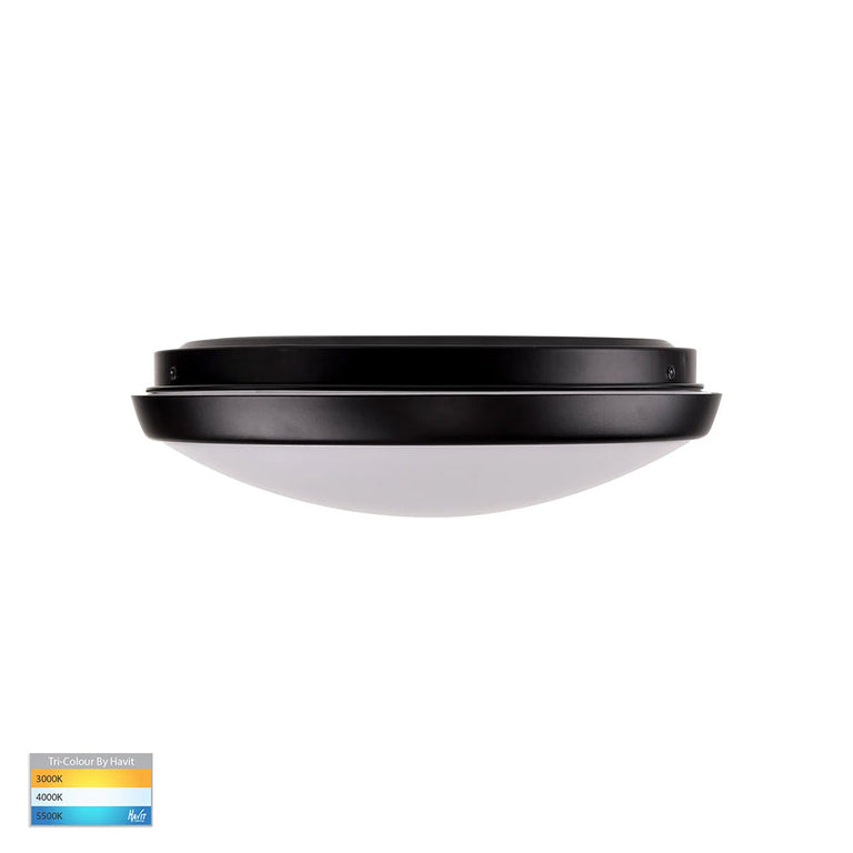 Ostron 12W 240V Dimmable LED Oyster Light Black / Tri-Colour - HV5887T-BLK