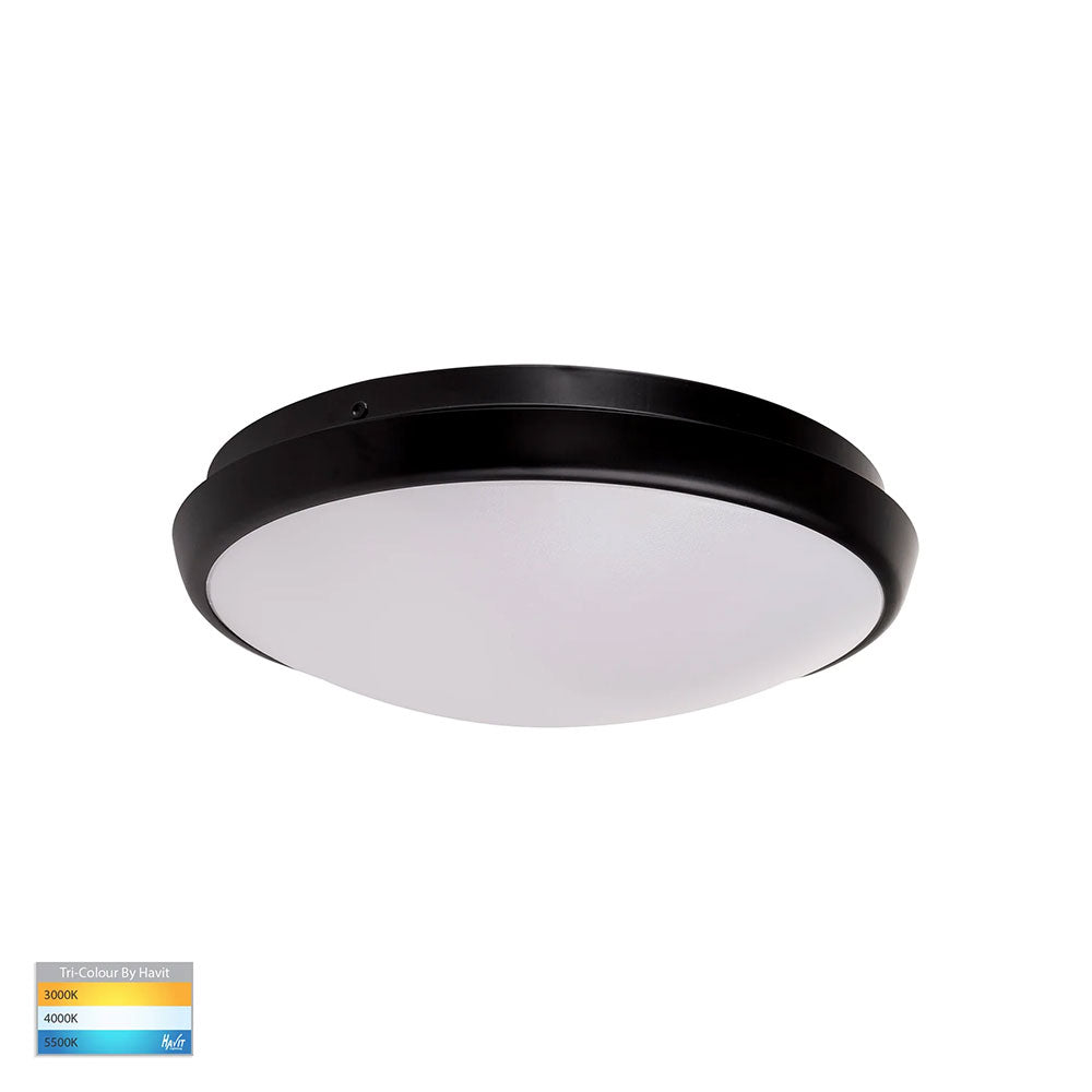 Ostron 12W 240V Dimmable LED Oyster Light Black / Tri-Colour - HV5887T-BLK
