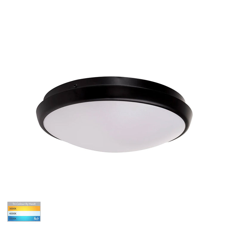 Ostron 12W 240V Dimmable LED Oyster Light Black / Tri-Colour - HV5887T-BLK