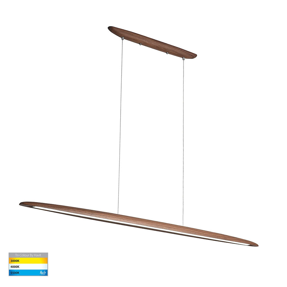 Noce Linear 28W CCT 240V LED 1800mm Pendant Walnut Timber - HV6012T