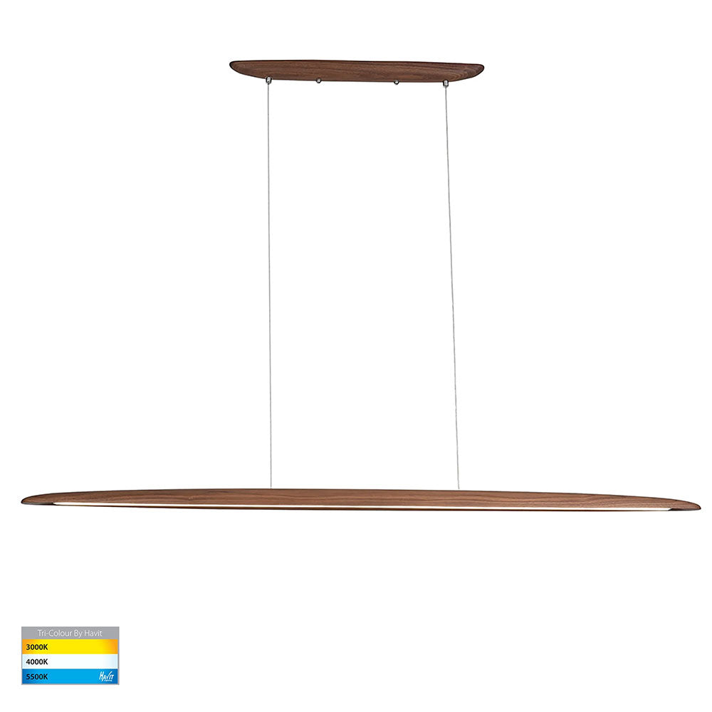 Noce Linear 28W CCT 240V LED 1800mm Pendant Walnut Timber - HV6012T