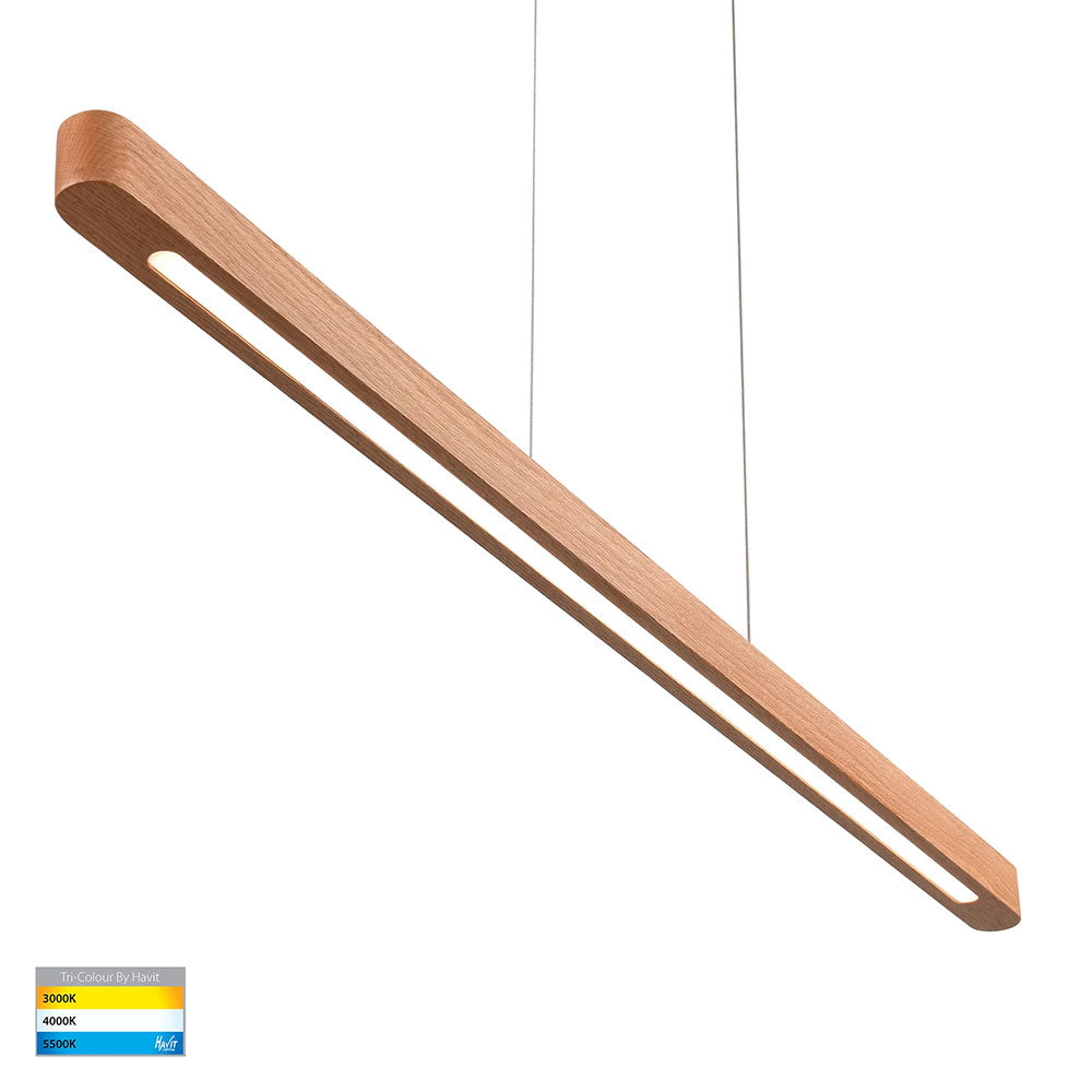 Madeira 28W CCT 240V LED Up & Down 1800mm Pendant Oak Timber - HV6020T-OAK