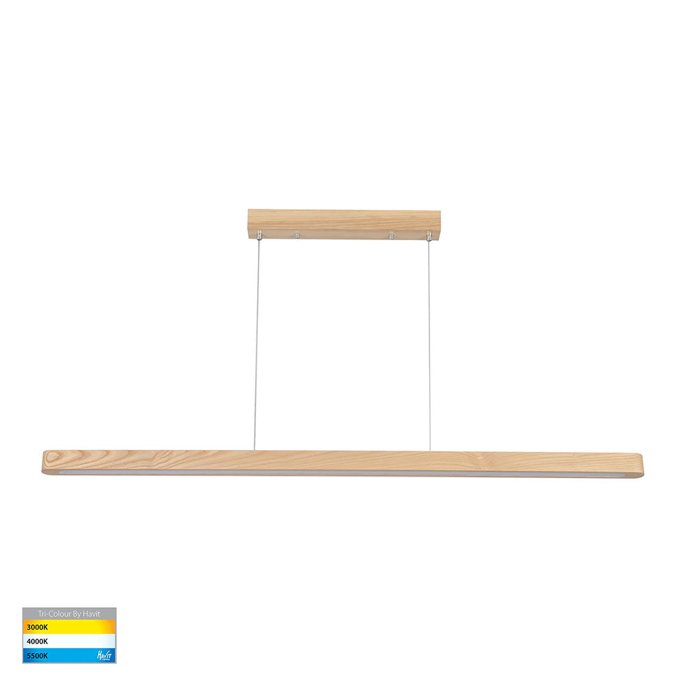 Madeira 28W CCT 240V LED Up & Down 1800mm Pendant Oak Timber - HV6020T-OAK