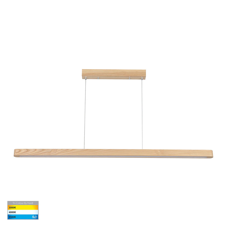 Madeira 28W CCT 240V LED Up & Down 1800mm Pendant Oak Timber - HV6020T-OAK