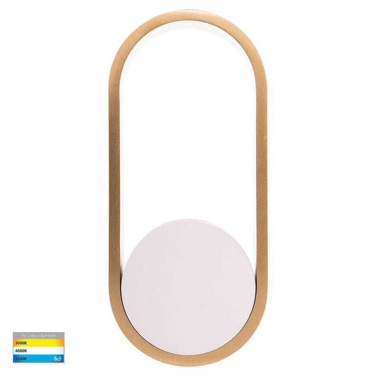 Ovale 7W CCT 240V LED Wall Light White & Brass - HV8080T-WHTBR