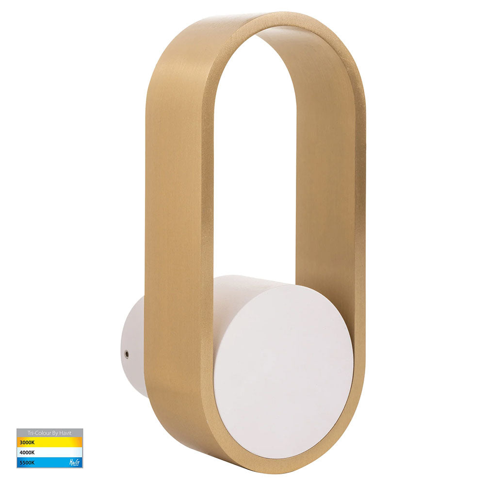 Ovale 7W CCT 240V LED Wall Light White & Brass - HV8080T-WHTBR