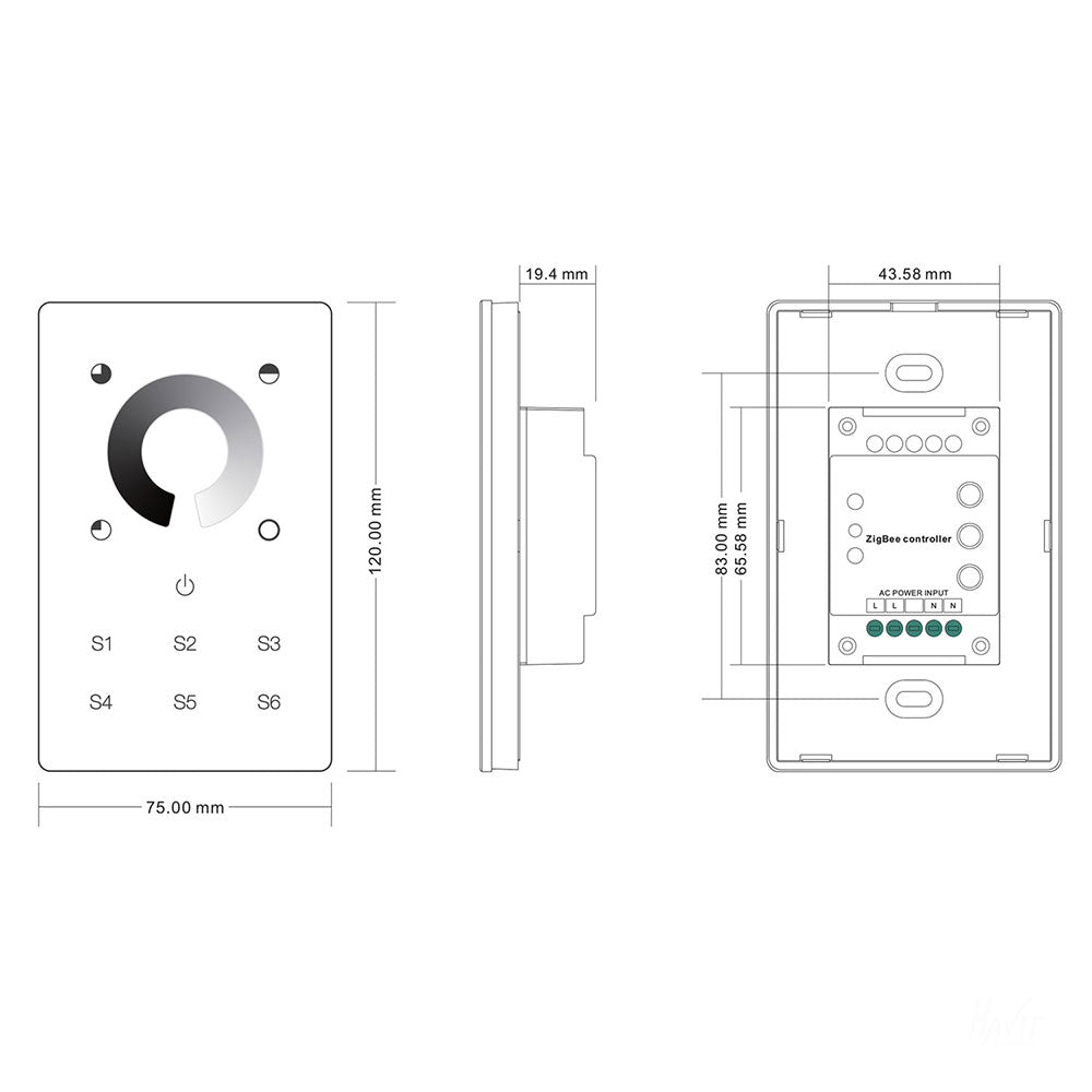 Zigbee Single Colour Dimming LED Strip Touch Panel Controller - HV9101-ZB-SCTP