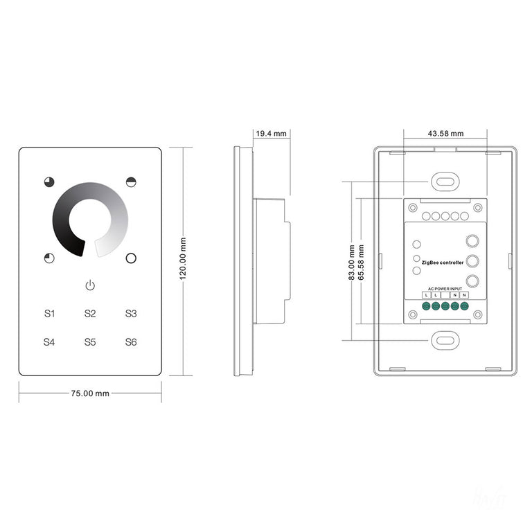 Zigbee Single Colour Dimming LED Strip Touch Panel Controller - HV9101-ZB-SCTP