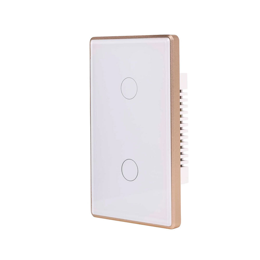 Wifi 2 x 300W 240V Two Gang Wall Switch White with Gold Trim - HV9120-2