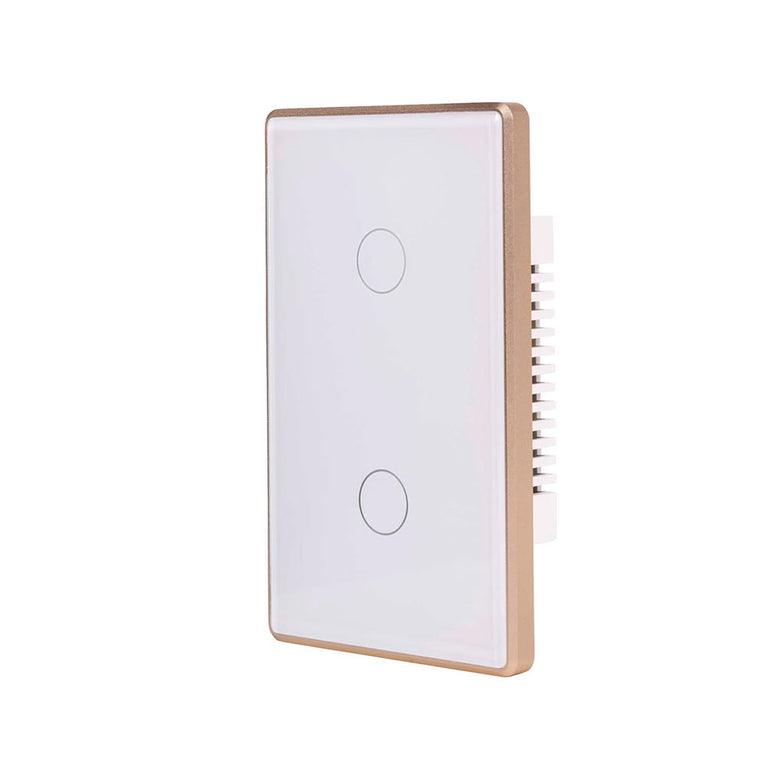 Wifi 2 x 300W 240V Two Gang Wall Switch White with Gold Trim - HV9120-2
