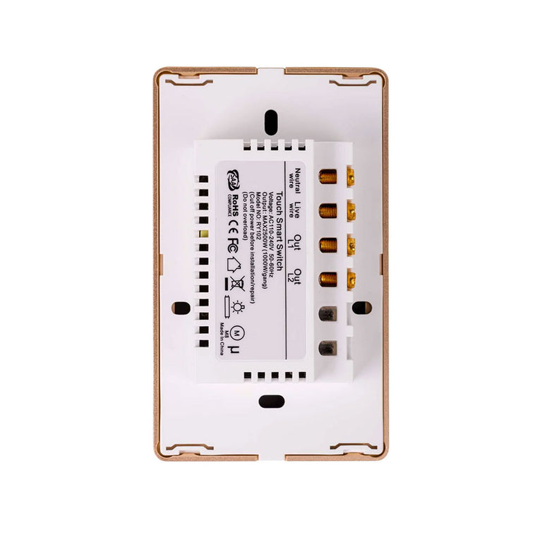 Wifi 2 x 300W 240V Two Gang Wall Switch White with Gold Trim - HV9120-2