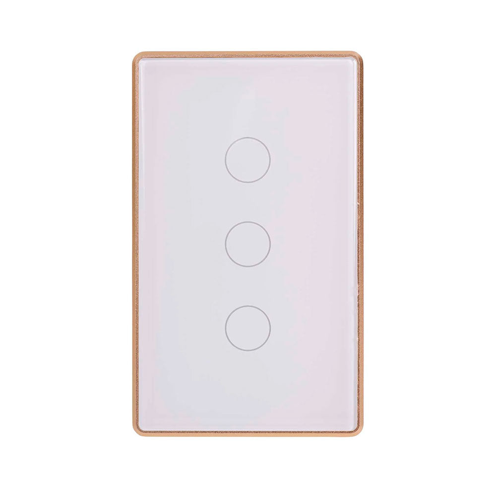 Wifi 3 x 300W 240V Three Gang Wall Switch White with Gold Trim - HV9120-3