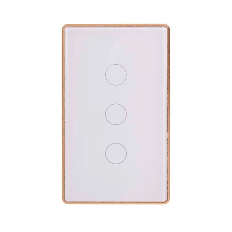 Wifi 3 x 300W 240V Three Gang Wall Switch White with Gold Trim - HV9120-3