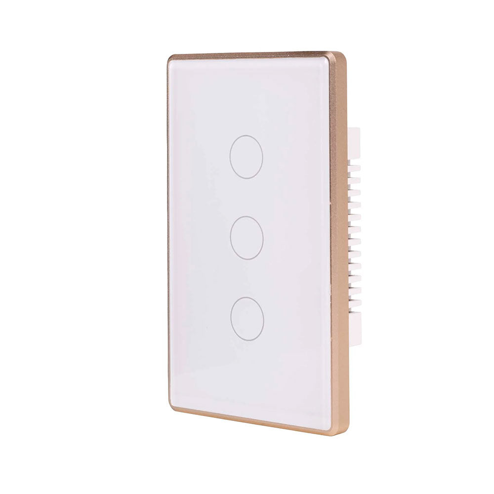Wifi 3 x 300W 240V Three Gang Wall Switch White with Gold Trim - HV9120-3