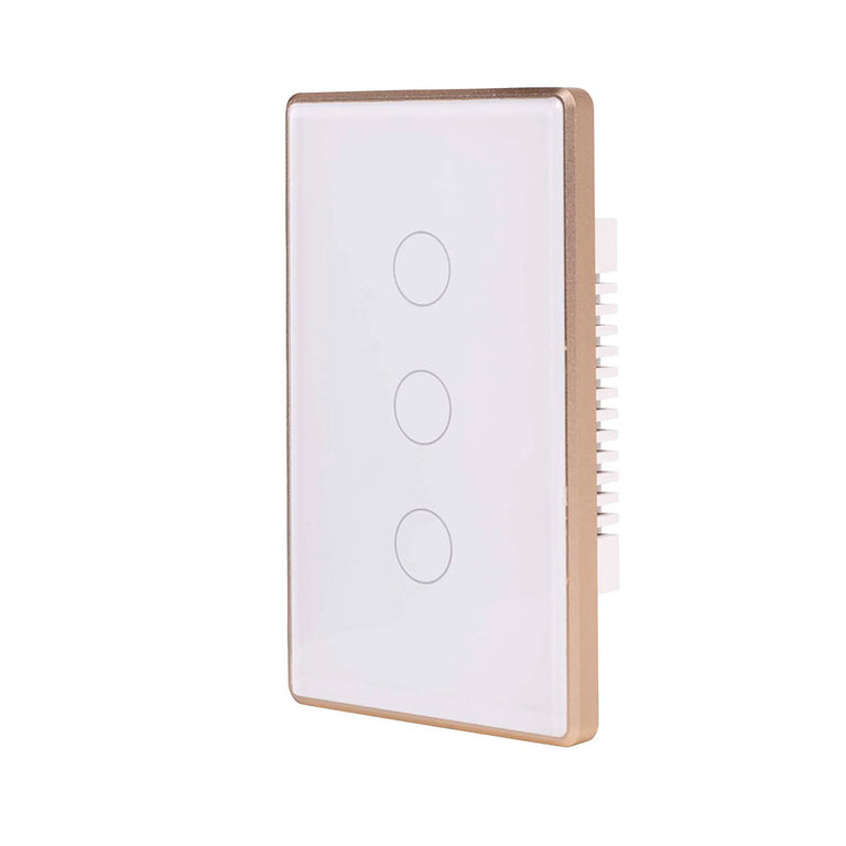 Wifi 3 x 300W 240V Three Gang Wall Switch White with Gold Trim - HV9120-3