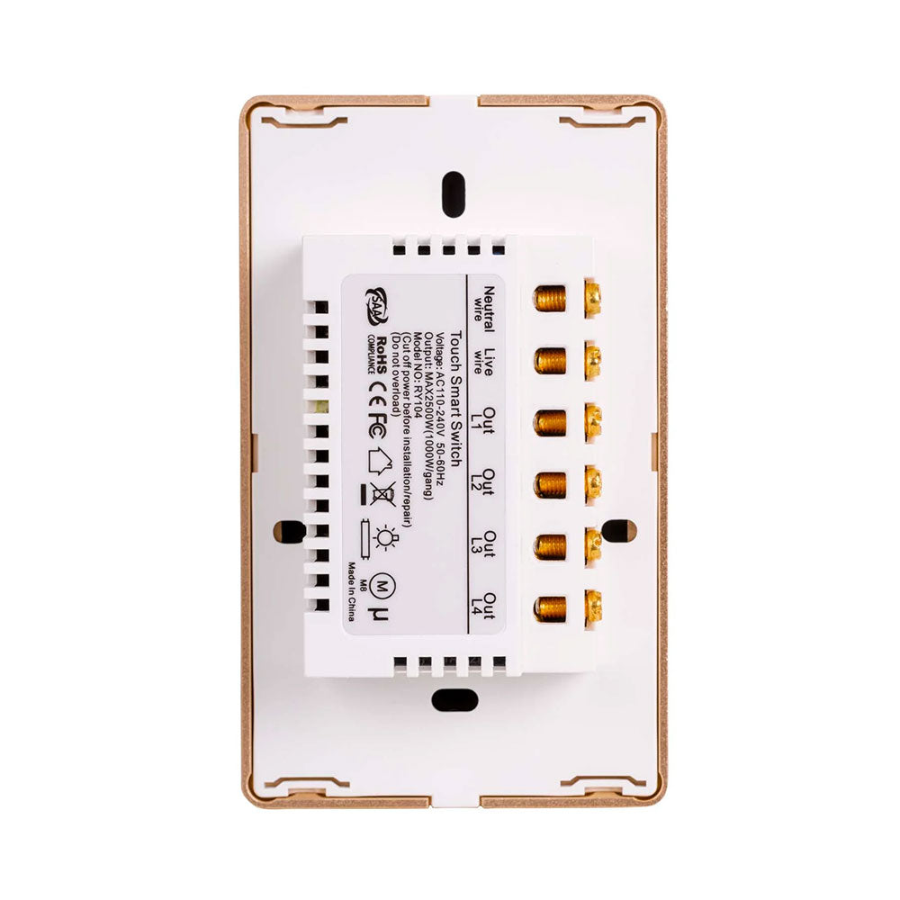 Wifi 4 x 300W 240V Four Gang Wall Switch White with Gold Trim - HV9120-4