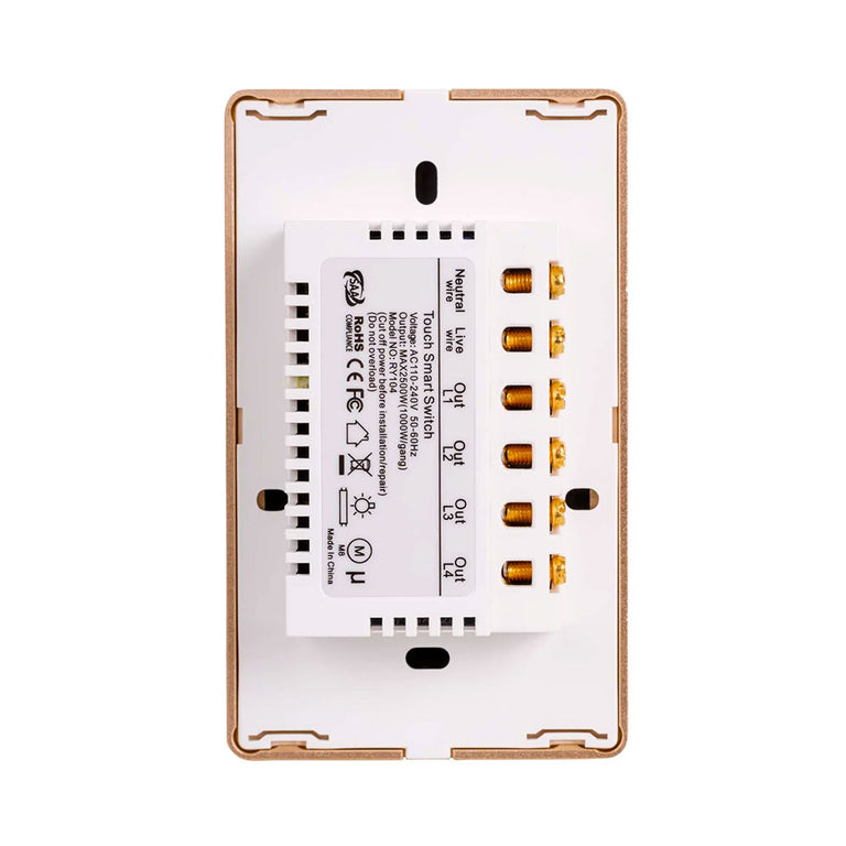 Wifi 4 x 300W 240V Four Gang Wall Switch White with Gold Trim - HV9120-4