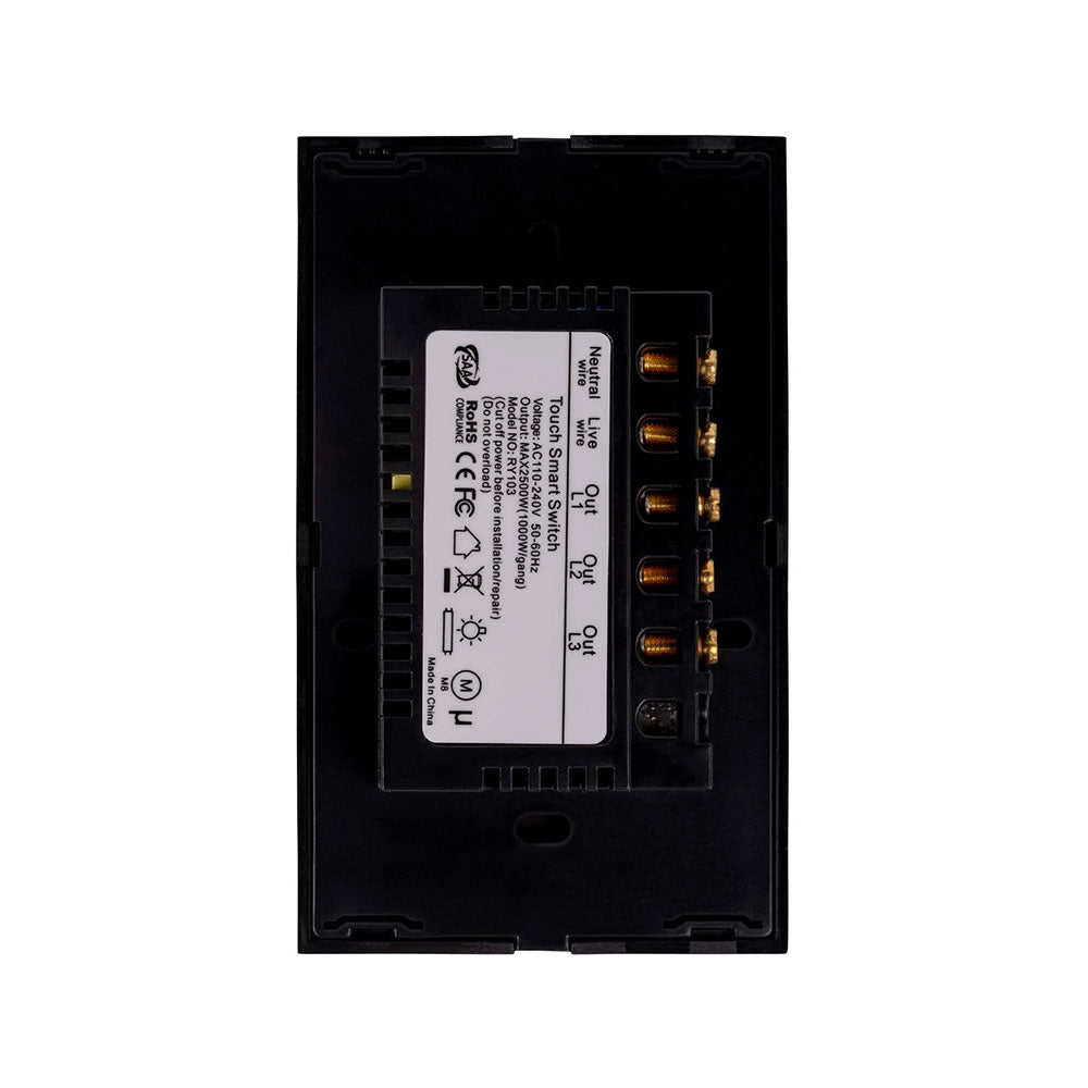 Wifi 3 x 300W 240V Three Gang Wall Switch Black - HV9210-3