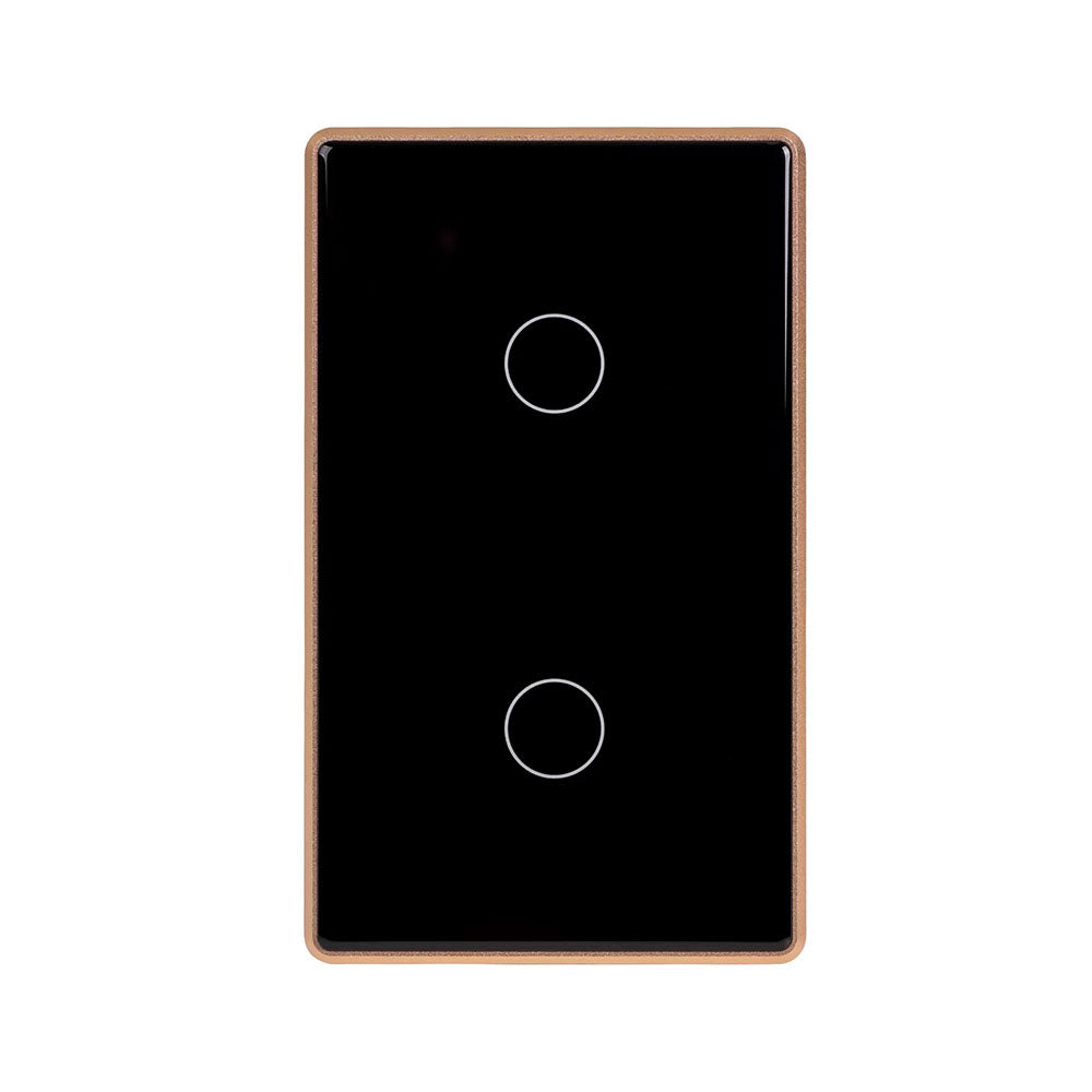 Wifi 2 x 300W 240V Two Gang Wall Switch Black with Gold Trim - HV9220-2