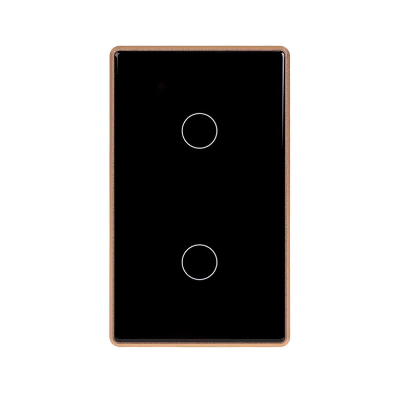Wifi 2 x 300W 240V Two Gang Wall Switch Black with Gold Trim - HV9220-2