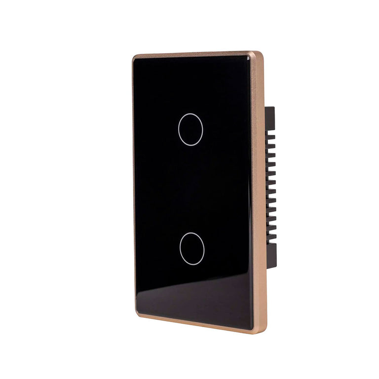 Wifi 2 x 300W 240V Two Gang Wall Switch Black with Gold Trim - HV9220-2